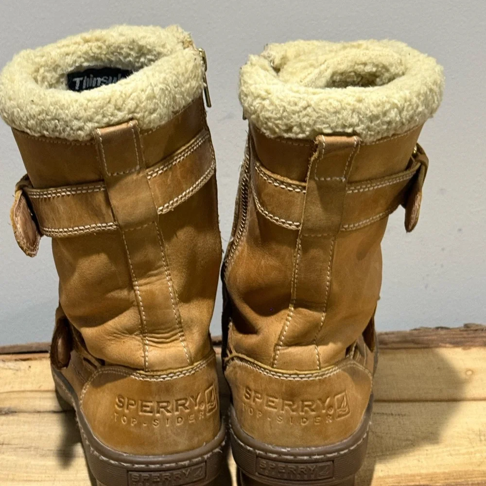 Sperry Saltwater Leather Duck Boot Faux Fur Cuff Size 7 A38